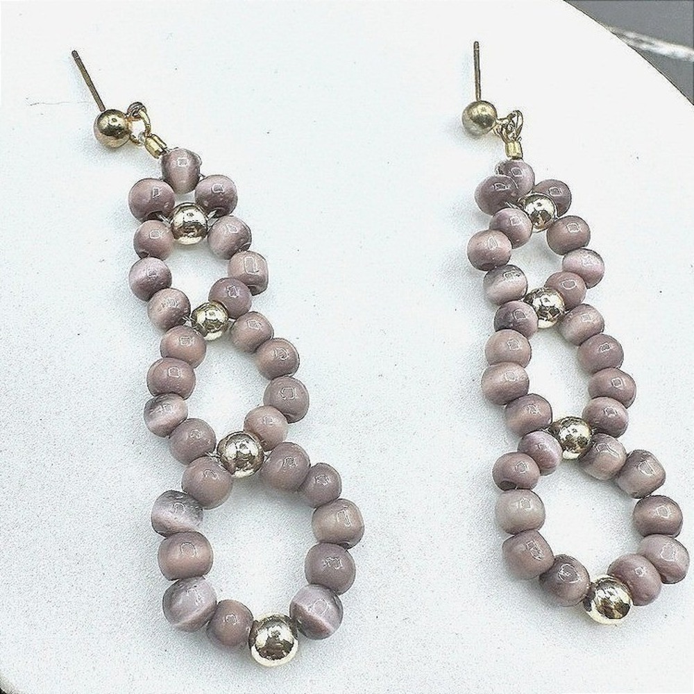 Vintage Handmade Purple Glass Bead Gold-Tone Dangle Drop Earrings Boho Statement